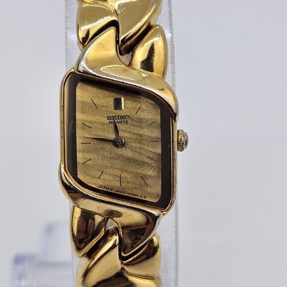 Seiko Women\'s Watch‎ 16MM Asymmetrical Gold Dial Bracelet Band 7\